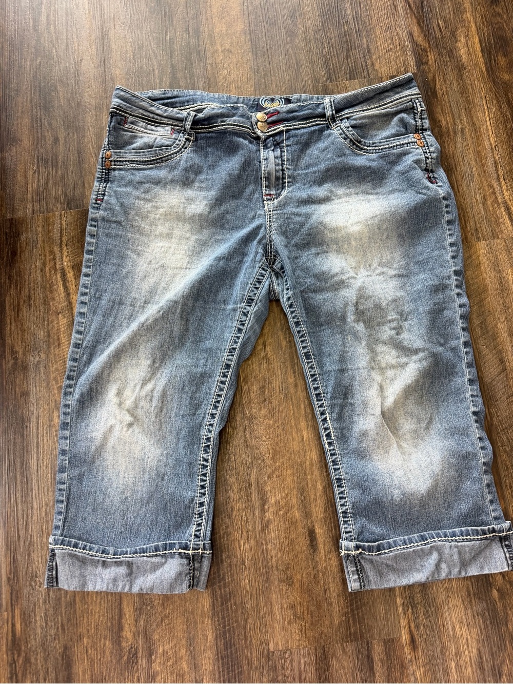 Angels Light Blue Washed Cropped Cuff Jean